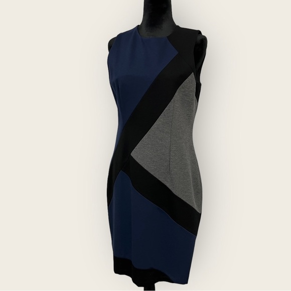 Ladies White House Black Market Grey Color Block Dress Size 10 - Picture 9 of 10